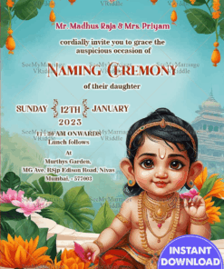 Cherubic Naming Ceremony Invitation Card with Lotus Theme Backdrop