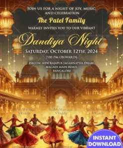 Colorful Dandiya Night Navratri Festive Celebration Invitation Card with String Lights Decor