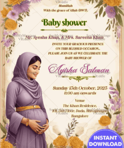 Lavender Hijab Theme Islamic Baby Shower Invitation Card with Floral Design