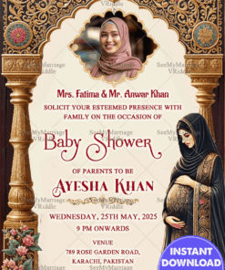 Regal Archway Islamic Baby Shower Invitation Card with Add Photo Background