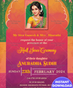 Vibrant Floral Half Saree Ceremony Invitation