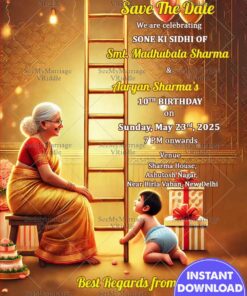 Golden Celebration Sone Ki Sidhi & Birthday Invitation Card
