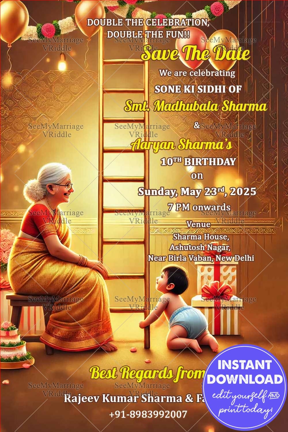 Golden Celebration Sone Ki Sidhi & Birthday Invitation Card