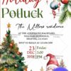 Festive Holiday Potluck Invitation with Christmas Tree, Santa, and Bauble Decorations