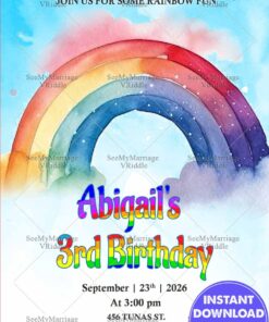 Colorful Rainbow-Themed Birthday Invitation for a Kid's 3rd Birthday Celebration