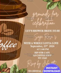 Coffee-Themed Cozy Bridal Shower Invitation with Rustic Charm for Coffee Lovers