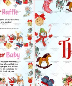 Santa-Themed Baby Shower Invitation with Diaper Raffle and Thank You Section Framed with Christmas Elements