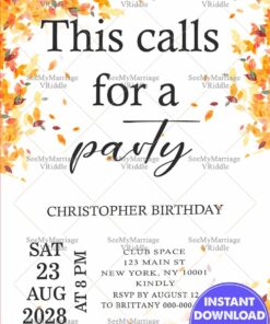 Minimalistic Autumn-Themed Birthday Invitation with Vibrant Falling Leaves Design