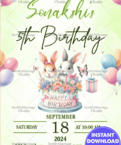 Adorable Bunny-Themed 5th Birthday Invitation with Pastel Green Background