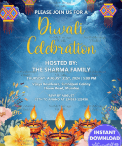 Colorful Lanterns Diwali Celebration Invitation with Floral Diyas