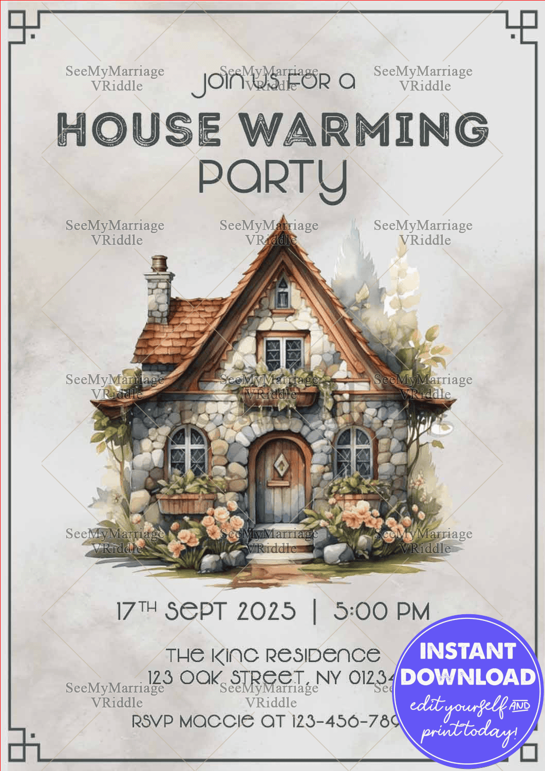 Cozy Housewarming Party Rustic Illustrated Cottage-Style Invitation