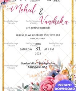 Elegant Gold Border Floral Save The Date Wedding Invitation