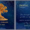 Elegant Midnight Blue Wedding Invitation with Golden Tree and Starry Night Details