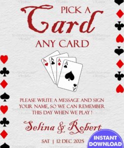 Interactive Playing Card-Themed Wedding Keepsake Invitation with Red, Black, and White Design Accents