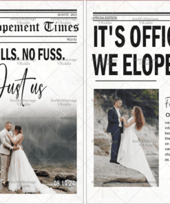 Minimalist Newspaper-Themed Elopement Announcement with Romantic Black and White Photography