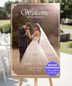 Minimalist Wedding Welcome Banner with Romantic Photography and Intricate Corner Accents