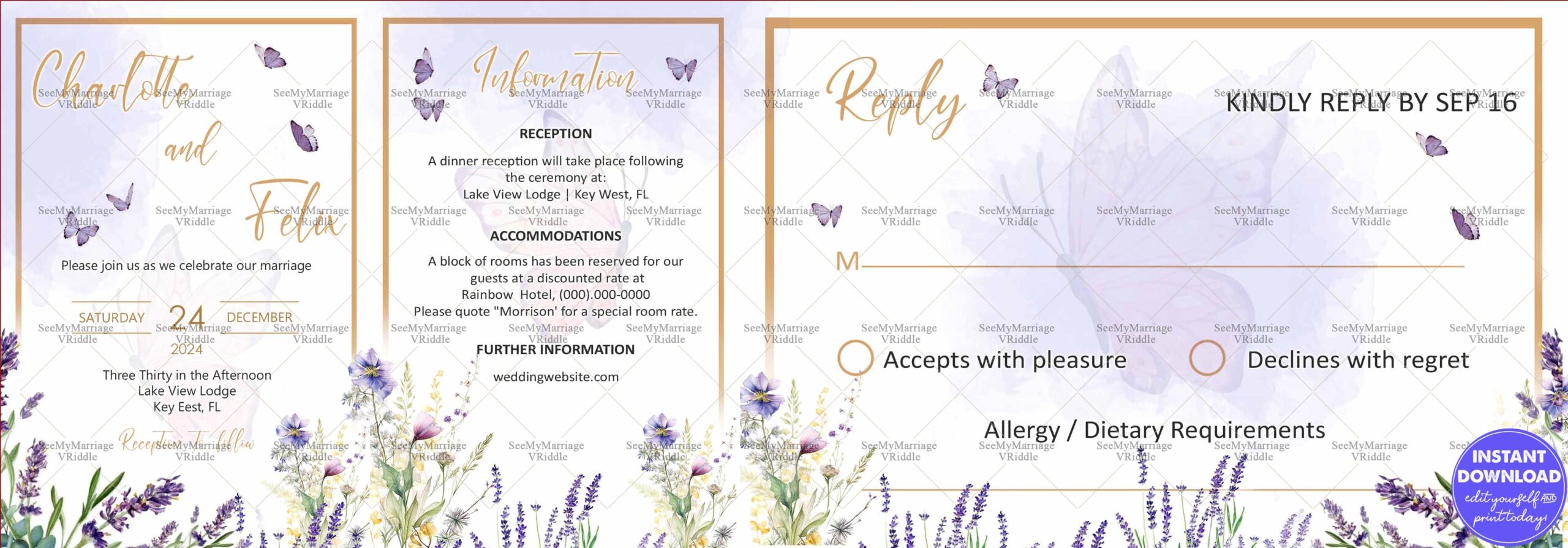 Minimalist White and Gold Wedding Invitation Suite with Spring Floral Design and RSVP Card