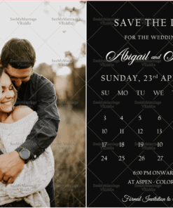 Modern Save the Date Card with Minimalistic Calendar Design and Couple's Photo