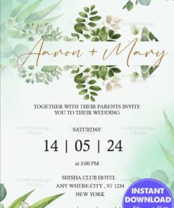 Nature-Inspired Wedding Invitation with Botanical Design and Gold Highlights