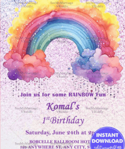 Rainbow Fun Birthday Invitation Sparkly 1st Celebration Theme