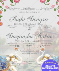 Royal Indian Wedding Invitation with Floral Border & White Elephants