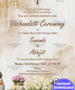 Rustic Vachandatt Ceremony Invitation with Warm Florals and String Light Details