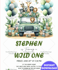 Safari Adventure Birthday Invitation with Jungle Animals