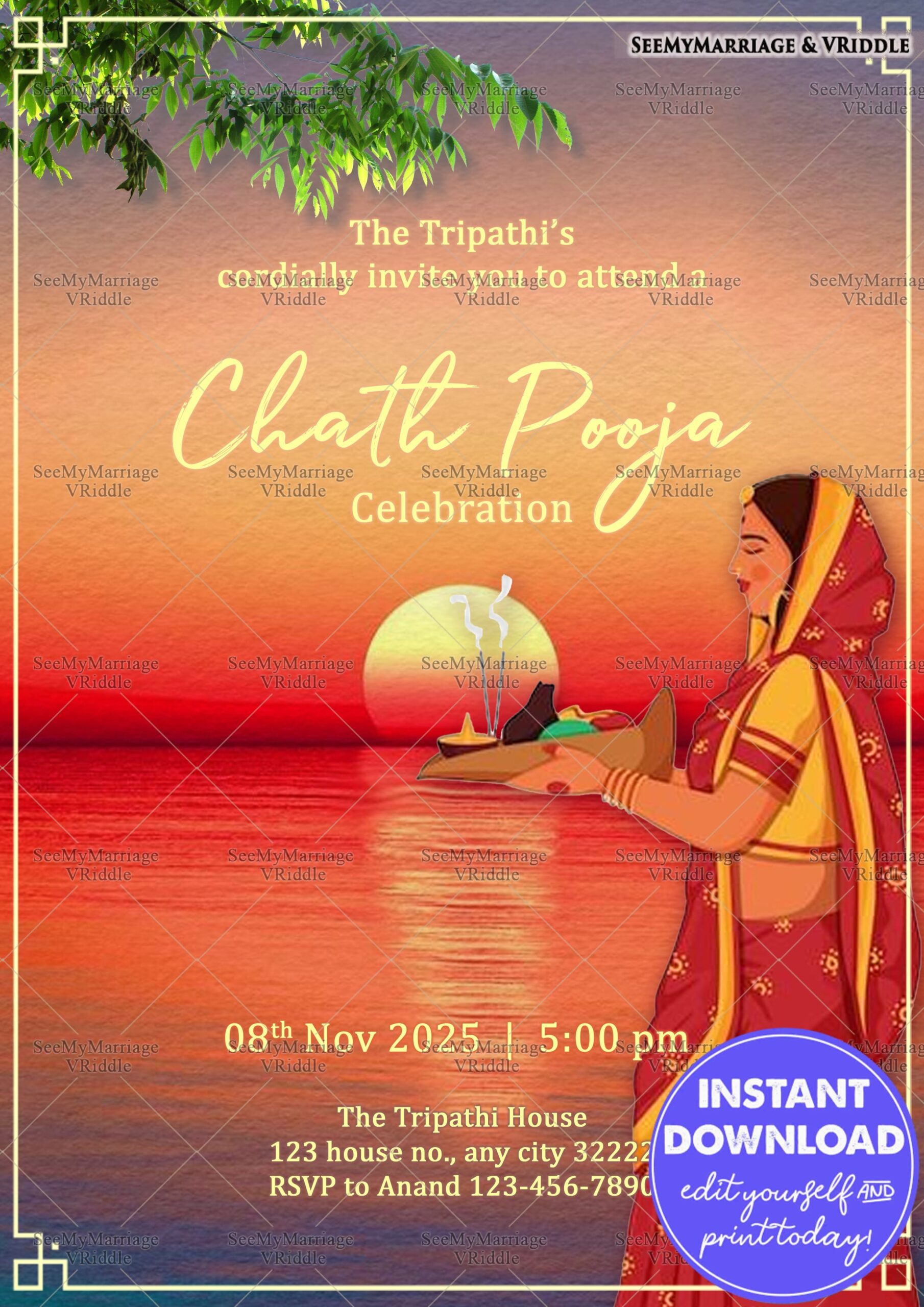 Sunset Ceremony Chath Pooja Invitation