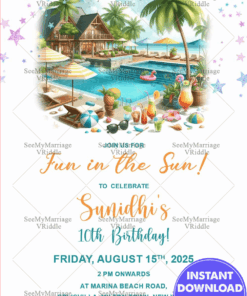 Tropical Poolside 10th Birthday Party Invitation Card