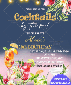 Tropical Poolside Cocktail Party Invitation for a 30th Birthday Celebration