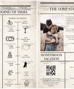 Vintage Magazine themed Wedding Program Itinerary with Love Story and Menu Details