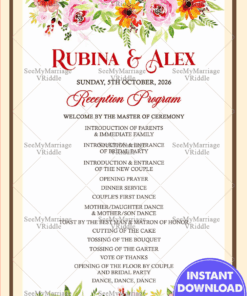 Wedding Reception Program Outline with Romantic Floral Details