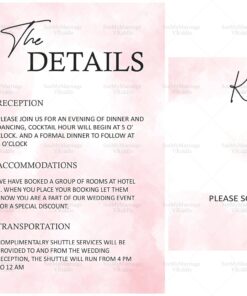 Soft Pink Watercolor Wedding Invitation Suite with Event Details and RSVP QR Code