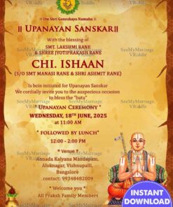 Traditional Upanayan Invitation Card Featuring Priest Illustration With Warm Orange Design