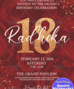 Classy Red & Gold 18th Birthday Invitation with Red Roses and Gold Glitter