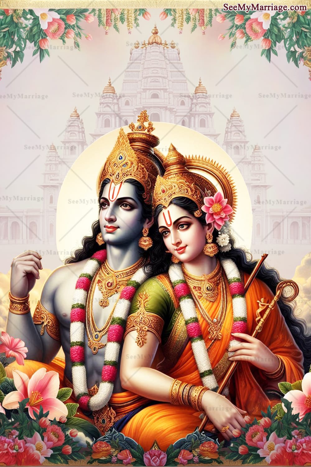 Traditional Hindi Wedding Invitation with Rama-Sita Image Illustrations - Image 3