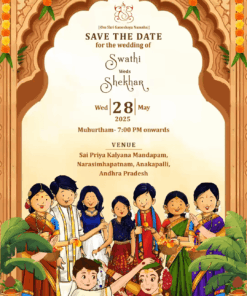 Traditional Telugu save the date wedding invitation video with cartoon family