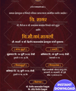 Maroon Theme Wedding Invitation with Mandap Muhurt Details