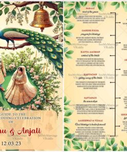 Peacock-Themed Hindu Wedding Celebration Guide with Floral Accents, and Ritual Timeline