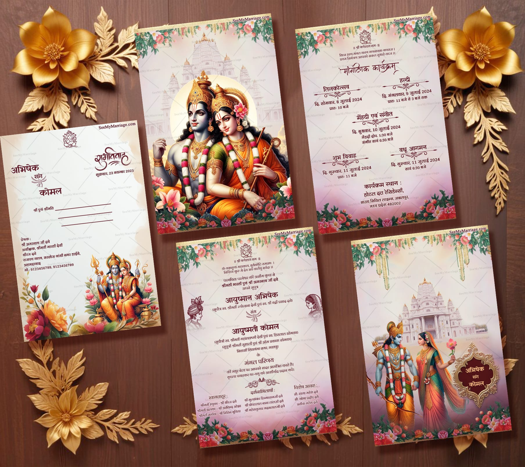 Traditional Hindi Wedding Invitation with Rama-Sita Image Illustrations - Image 7
