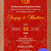 Traditional Red and Gold Wedding Invitation with Ganesh Symbol and Ornate Floral Border for Elegant Celebrations