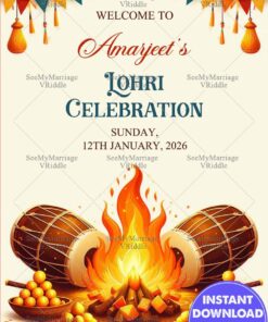 Traditional Lohri Bonfire Celebration Poster and Sweets Theme
