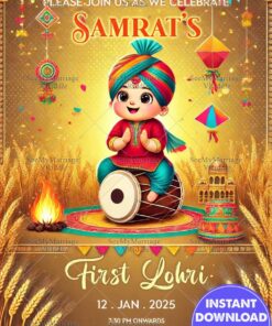 Playful Lohri Invitation with Festive Baby Theme with Kites and Bonfire