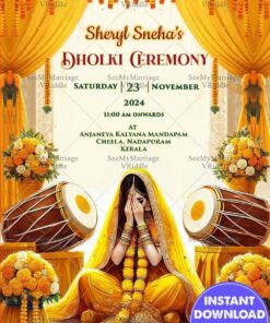 Yellow Themed Dholki Invitation Design with Floral Accents
