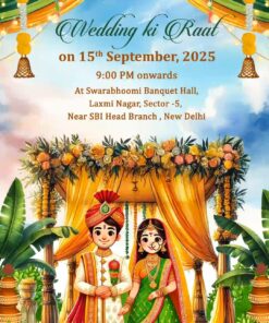 Animated Wedding Invitation Video with Floral Mandap, Bride and Groom Illustration