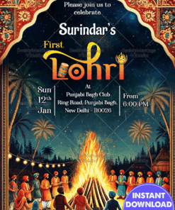 Lively Lohri Invitation with Bonfire Gathering Under Starry Night