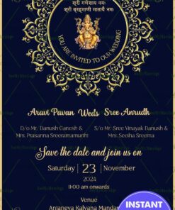 Navy and Glod Themed Wedding Invitation Card with QR Code and Ganesh Blessings