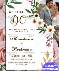 Romantic Elegant Wedding Invitation with Couple's Photo and Floral Accents