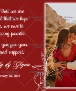 Romantic Red Wedding Thank You Card with Floral Accents and Personalized Couple Photo