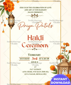 Minimalist Haldi Ceremony Card with Marigold & Festive Details